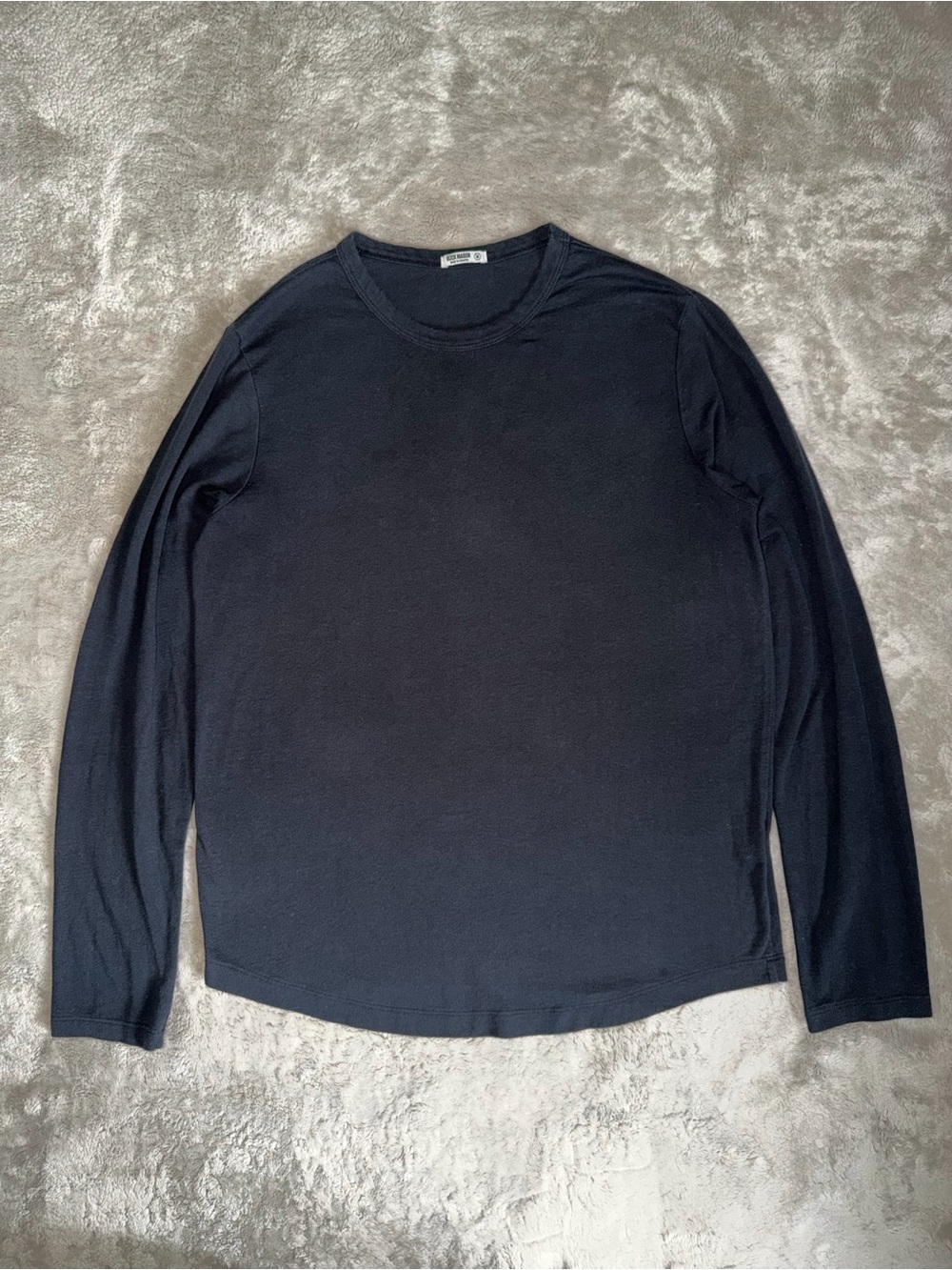 Buck Mason Men's Long-Sleeve Crewneck Curved Hem Shirt In Black Men’s Medium